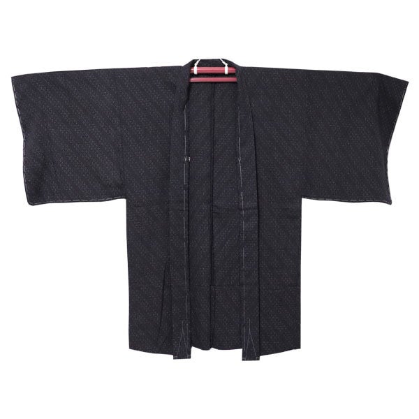 羽織単衣仕立て縮】黒地に中抜十字絣 | 新装 結布着屋